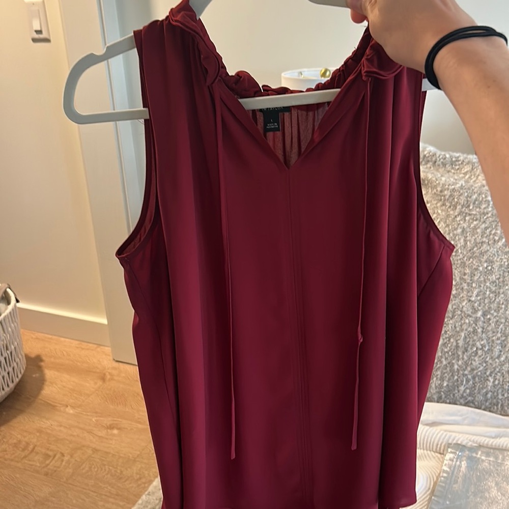 Red rouged work silk top Ann Taylor